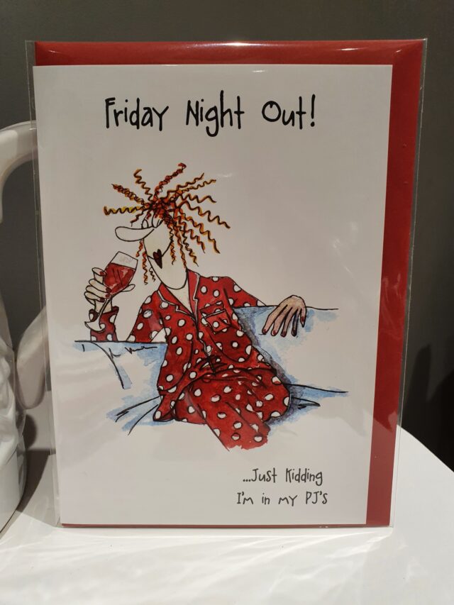 friday night out pyjamas greetings card funny