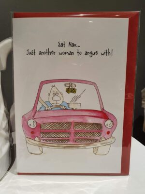 Sat Nav argue woman driver greetings card humour funny