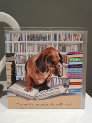 Next Chapter birthday card sausage dog