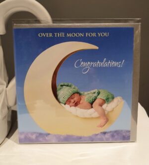 New baby card over the moon for you new baby congratulations