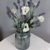 white poppy and lavender flower arrangement