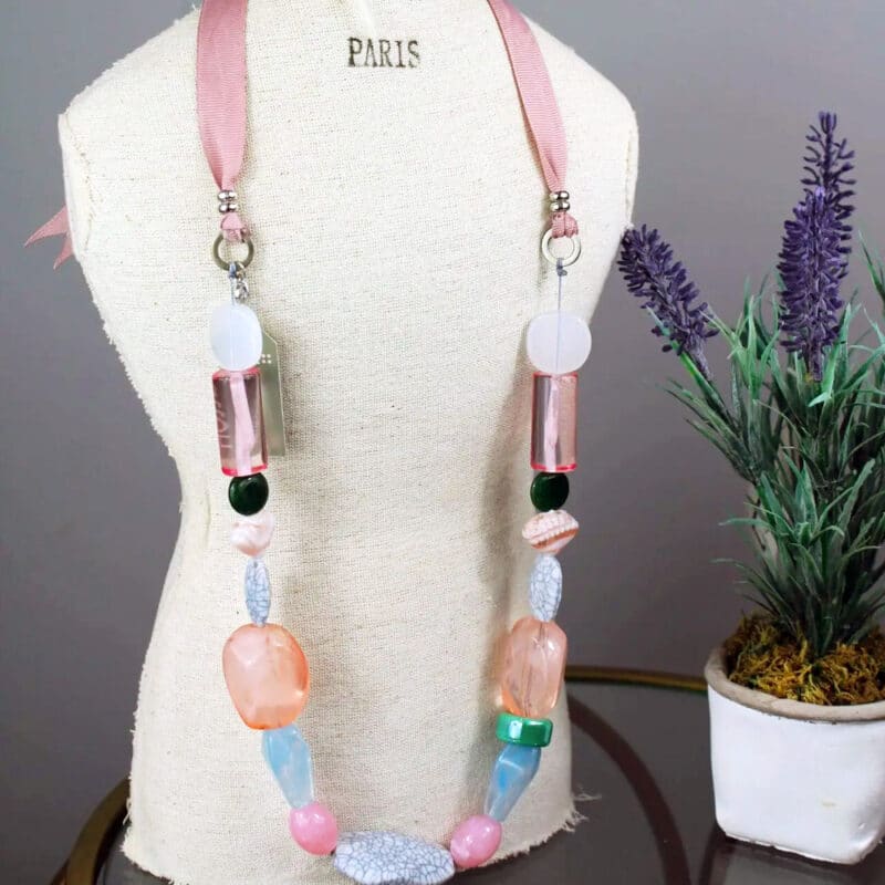Pink Peach & Coral Statement Necklace, multi strand bright jewelry, ch –  Polka Dot Drawer