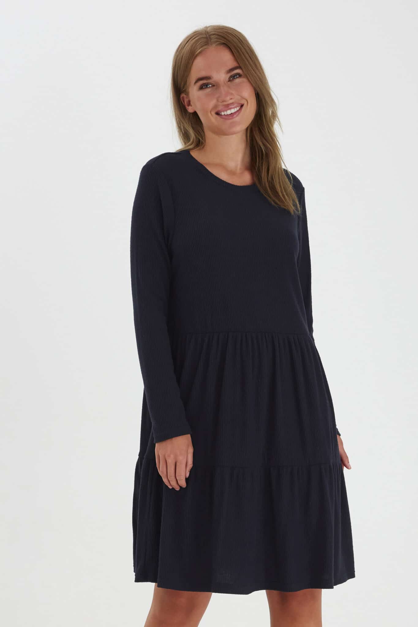 'BYOUNG' Navy Ribbed Long Sleeve Dress | My Flair Lady Gifts