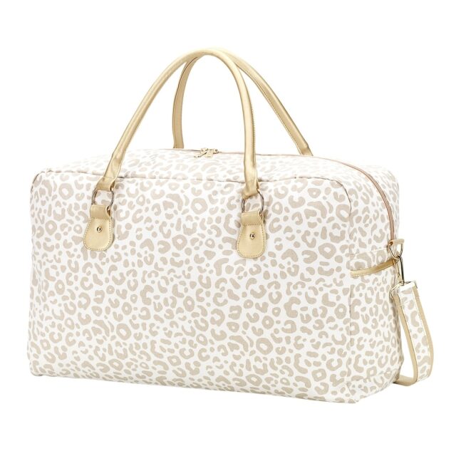 natural leopard print travel holdall bag