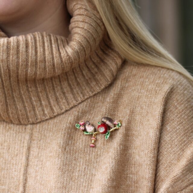 hedgehogs and apples statement brooch