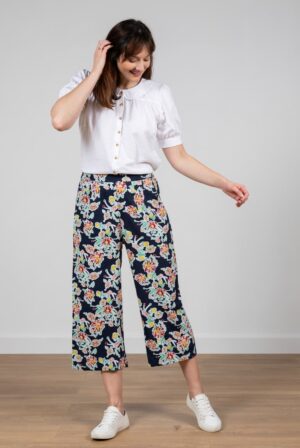 lily and me navy floral drift linen trouser